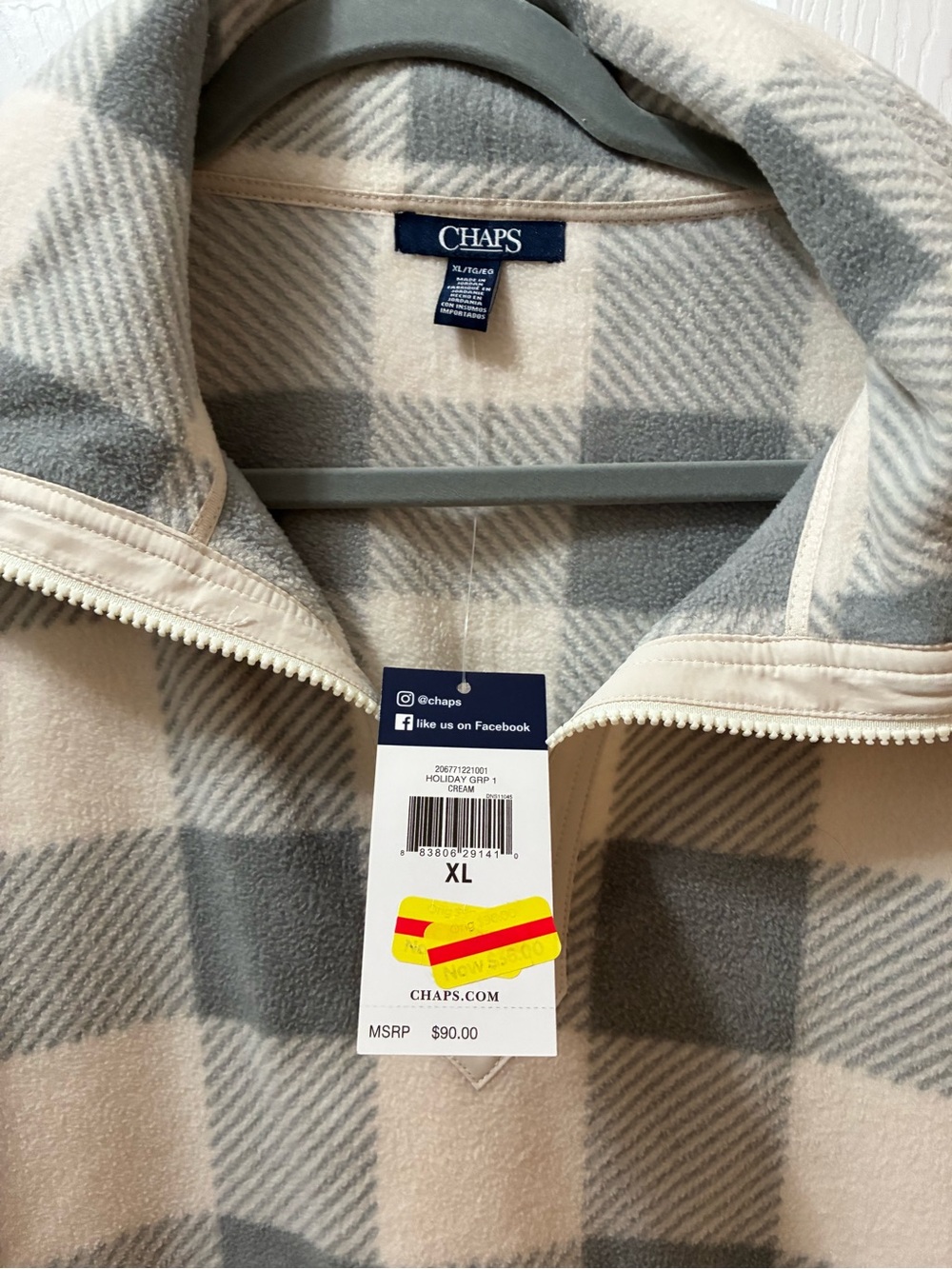 Chaps Cream and Gray Buffalo-Check Half-Zip Pullover - Picture 3 of 4